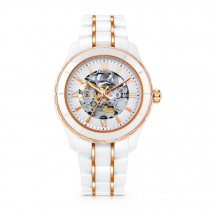 Time100 Fashion Round Case Ceramic Strap Diamond Mechanical Skeleton Men Watch W50376G