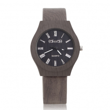 Smileyes Natural Wood Grain Retro Roman Numeral Hour Markers PU Strap Hardlex Crystal Men's Quartz Analog Watch TSW012G