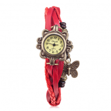 Smileyes Retro Butterfly Braided Leather Strap Beads Women Analog Quartz Watch TSW033L