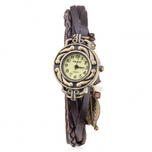 Smileyes Retro Leaf Braided Leather Strap Beads Women Analog Quartz Watch TSW034L