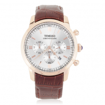 Time100 Men's Three Sub-dial Leather Band Analog Quartz Business Casual Watch W70156G